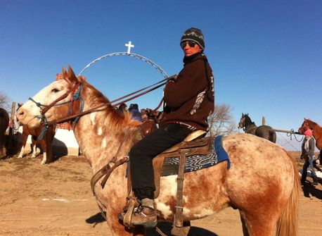 John Two-Hawks on his horse at Wounded Knee